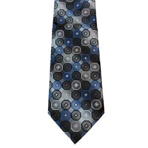 VTG Croft & Barrow Blue Black Silver Geometric Silk Necktie Hexagon Pattern‎ Tie